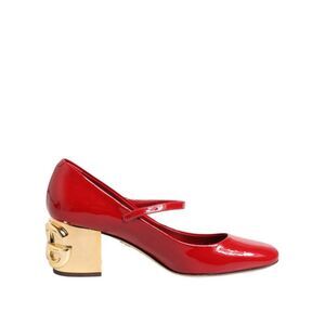 Dolce & Gabbana Red Leather DG Logo Heels Sandals Women's Shoes